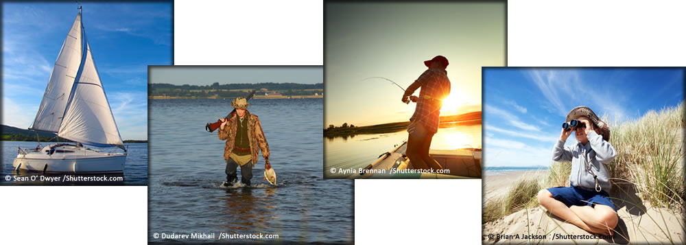A collage of images of people having fun on the water